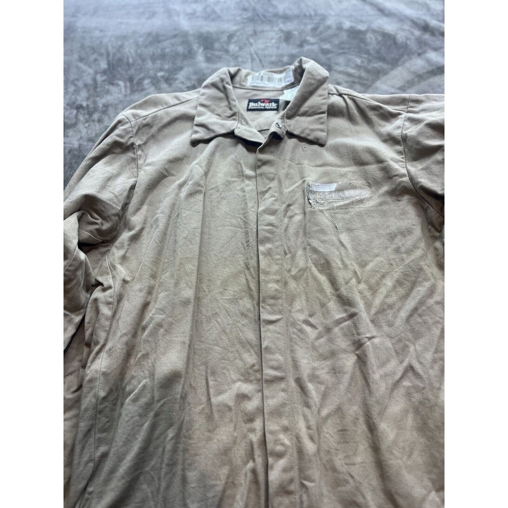 Bulwark FR Work Shirt Mens Large Khaki Flame Resistant CAT2 Westex UltraSoft Tan